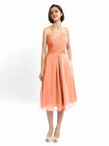 A-line Halter Sleeveless Pleats Short Bridesmaid Dresses