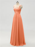 A-line Strap Chiffon Floor Length Long Bridesmaid Dresses