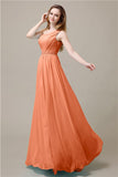 One-Shoulder A-line Beaded Chiffon Floor-Length Bridesmaid Dresses