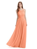 Simple Halter Chiffon Floor-Length Long Bridesmaid Dresses