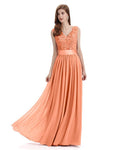 Elegant A-Line V-Neck Lace Chiffon Long Bridesmaid Dresses