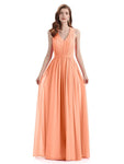 A-Line Sleeveless Pleats Chiffon Cheap Long Bridesmaid Dresses