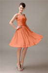 A-line Chiffon V-Neck Knee-Length Short Bridesmaid Dresses