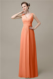 Simple A-line Chiffon V-Neck Floor-Length Long Bridesmaid Dresses