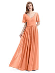 Chiffon A-line Short Sleeves Elegant Floor-Length Bridesmaid Dresses