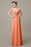 Simple A-line Chiffon One Shoulder Floor-Length Long Bridesmaid Dresses.