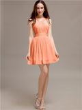 Chiffon A-line Halter Knee-Length Bridesmaid Dresses