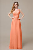 One-Shoulder A-line Chiffon Elegant Floor-Length Bridesmaid Dresses