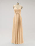 A-line Spaghetti Strap Chiffon Floor Length Bridesmaid Dresses