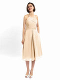 A-line Halter Sleeveless Pleats Short Bridesmaid Dresses