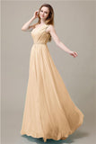 One-Shoulder A-line Beaded Chiffon Floor-Length Bridesmaid Dresses