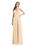 Chiffon Spaghetti Strap V-neck Floor-Length Long Bridesmaid Dresses