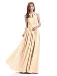 A-Line Halter Chiffon Pleats Floor Length Bridesmaid Dresses