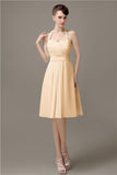 Halter A-line Chiffon Simple Backless Bridesmaid Dresses