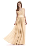 Elegant A-Line V-Neck Lace Chiffon Long Bridesmaid Dresses