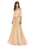 Simple A-Line Off The Shoulder Chiffon Long Bridesmaid Dresses