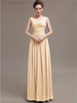 Simple V-Neck Pleats Chiffon Long Bridesmaid Dresses