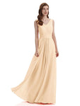 A-Line V-Neck Pleats Chiffon Long Bridesmaid Dresses