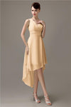 A-line Chiffon V-Neck High-Low Short Beach Bridesmaid Dresses