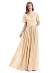 Chiffon A-line Short Sleeves Elegant Floor-Length Bridesmaid Dresses