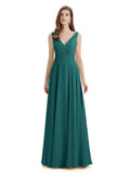 Simple V-neck Chiffon Floor-Length Long Bridesmaid Dresses