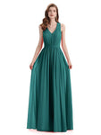 A-Line Sleeveless Pleats Chiffon Cheap Long Bridesmaid Dresses