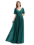 Chiffon A-line Short Sleeves Elegant Floor-Length Bridesmaid Dresses