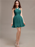 Chiffon A-line Halter Knee-Length Bridesmaid Dresses