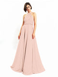 Chiffon A-line Halter Sleeveless Floor-Length Bridesmaid Dresses