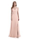 A-line Sleeveless V-Neck Side Slit Floor-Length Bridesmaid Dresses