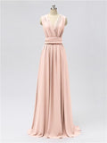 A-line Convertable V Neck Floor Length Jersey Bridesmaid Dresses