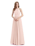 A-line Sleeveless High Neck Floor-Length Bridesmaid Dresses