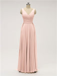 Unique A-line V Neck Chiffon Floor Length Bridesmaid Dresses