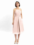 A-line Halter Sleeveless Pleats Short Bridesmaid Dresses