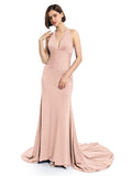 Deep V-neck Halter Mermaid Long Bridesmaid Dresses