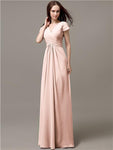 Elegant V-neck Short Sleeves A-line Floor-Length Bridesmaid Dresses