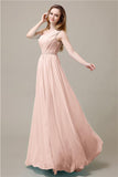 One-Shoulder A-line Beaded Chiffon Floor-Length Bridesmaid Dresses