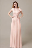 Cap Sleeves A-line Chiffon Floor-Length Bridesmaid Dresses