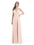 Chiffon Spaghetti Strap V-neck Floor-Length Long Bridesmaid Dresses