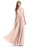 Simple V-neck Chiffon Floor-Length Long Bridesmaid Dresses