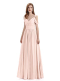 Simple Off-shoulder Chiffon Floor-Length Long Bridesmaid Dresses