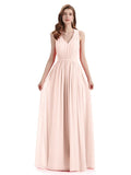 A-Line Sleeveless Pleats Chiffon Cheap Long Bridesmaid Dresses