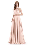 Simple A-Line High Neck Pleats Chiffon Floor Length Bridesmaid Dresses