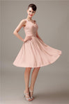 A-line Chiffon V-Neck Knee-Length Short Bridesmaid Dresses