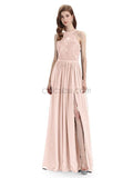 Beautiful Halter Chiffon A-line Sleeveless Floor-Length Bridesmaid Dresses