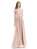 Spaghetti Straps Chiffon A-line Sleeveless V-neck Floor-Length Bridesmaid Dresses