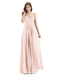 Pleated A-line Spaghetti Straps Chiffon Long Bridesmaid Dresses