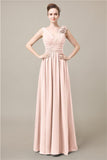 Elegant V-neck Flower A-line Floor-Length Bridesmaid Dresses