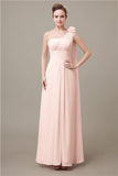 One Shoulder Chiffon A-line Floor-Length Bridesmaid Dresses