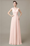 V-Neck Chiffon A-line Floor-Length Bridesmaid Dresses